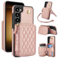 For Samsung Galaxy S23+ 5G AwQuer Crossbody Zipper Wallet Rhombic Leather Back Phone Case(Rose Gold)