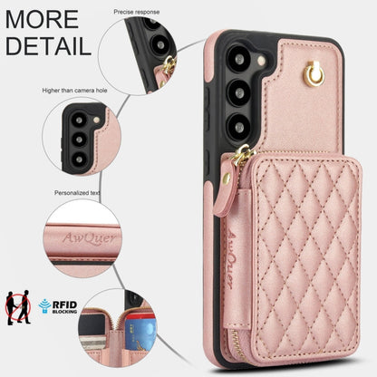 For Samsung Galaxy S23+ 5G AwQuer Crossbody Zipper Wallet Rhombic Leather Back Phone Case(Rose Gold)