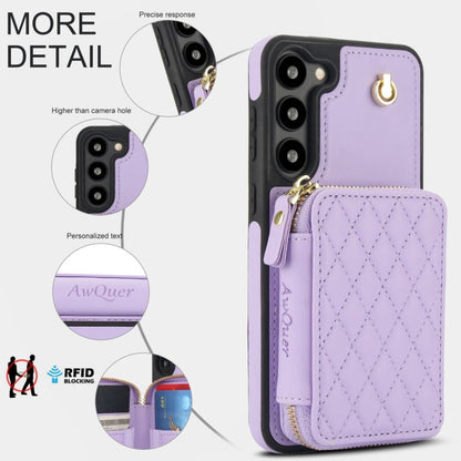 For Samsung Galaxy S23+ 5G AwQuer Crossbody Zipper Wallet Rhombic Leather Back Phone Case(Purple)