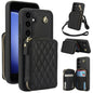 Pour Samsung Galaxy S23 FE 5G Étui de téléphone arrière en cuir losange à fermeture éclair AwQuer Crossbody (Noir)