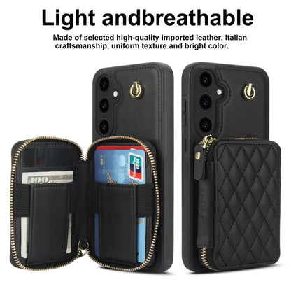 Pour Samsung Galaxy S23 FE 5G Étui de téléphone arrière en cuir losange à fermeture éclair AwQuer Crossbody (Noir)