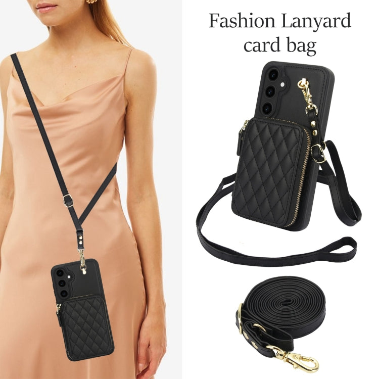 Pour Samsung Galaxy S23 FE 5G Étui de téléphone arrière en cuir losange à fermeture éclair AwQuer Crossbody (Noir)