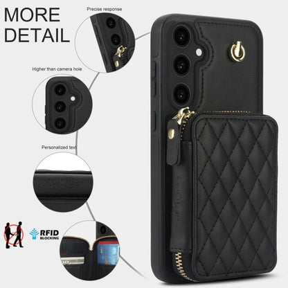 Pour Samsung Galaxy S23 FE 5G Étui de téléphone arrière en cuir losange à fermeture éclair AwQuer Crossbody (Noir)