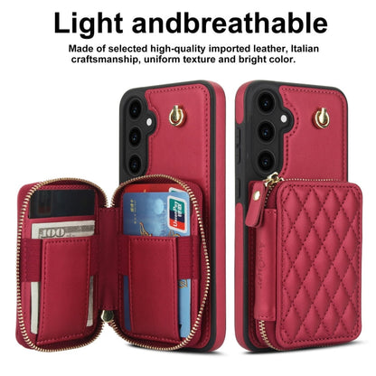 For Samsung Galaxy S23 FE 5G AwQuer Crossbody Zipper Wallet Rhombic Leather Back Phone Case(Red)