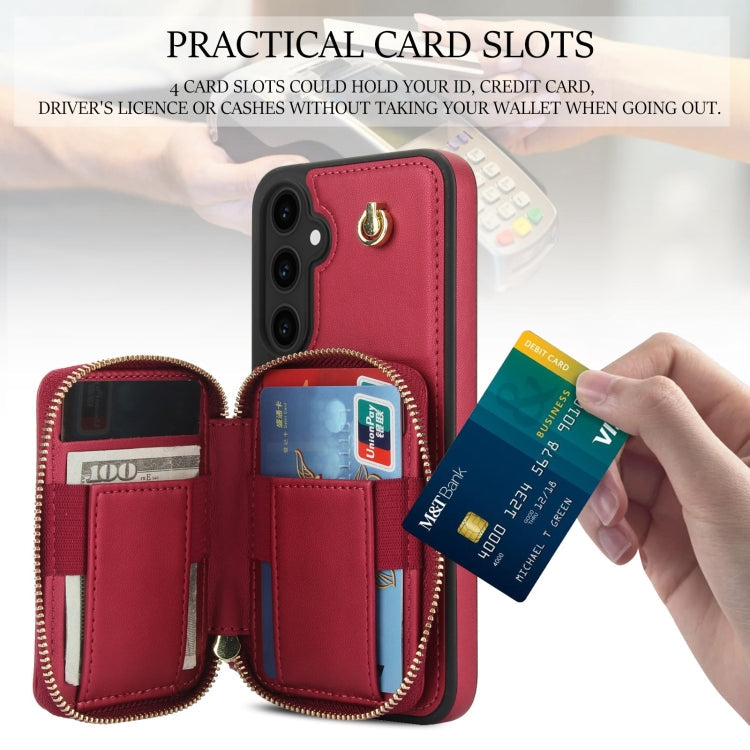 For Samsung Galaxy S23 FE 5G AwQuer Crossbody Zipper Wallet Rhombic Leather Back Phone Case(Red)
