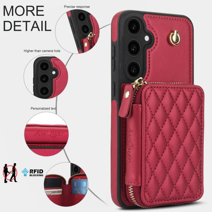 For Samsung Galaxy S23 FE 5G AwQuer Crossbody Zipper Wallet Rhombic Leather Back Phone Case(Red)
