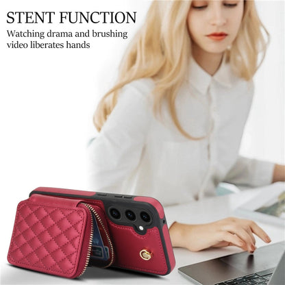 For Samsung Galaxy S23 FE 5G AwQuer Crossbody Zipper Wallet Rhombic Leather Back Phone Case(Red)