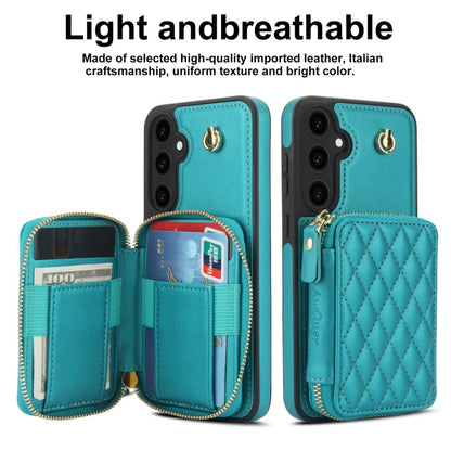 For Samsung Galaxy S23 FE 5G AwQuer Crossbody Zipper Wallet Rhombic Leather Back Phone Case(Green)