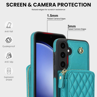 For Samsung Galaxy S23 FE 5G AwQuer Crossbody Zipper Wallet Rhombic Leather Back Phone Case(Green)