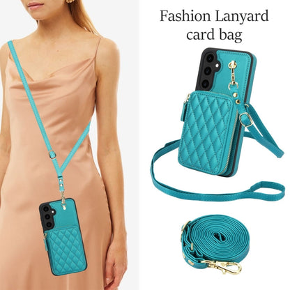 For Samsung Galaxy S23 FE 5G AwQuer Crossbody Zipper Wallet Rhombic Leather Back Phone Case(Green)