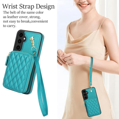 For Samsung Galaxy S23 FE 5G AwQuer Crossbody Zipper Wallet Rhombic Leather Back Phone Case(Green)