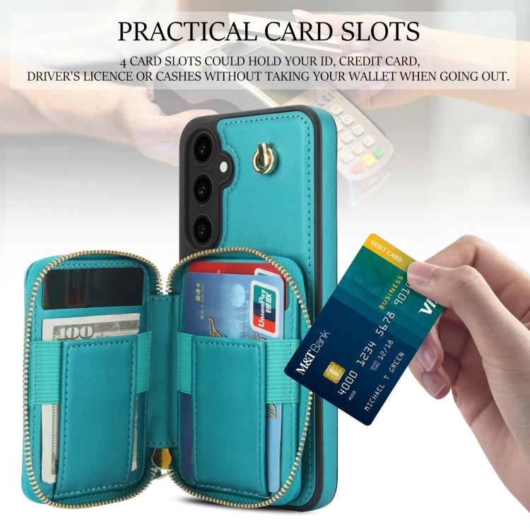 For Samsung Galaxy S23 FE 5G AwQuer Crossbody Zipper Wallet Rhombic Leather Back Phone Case(Green)