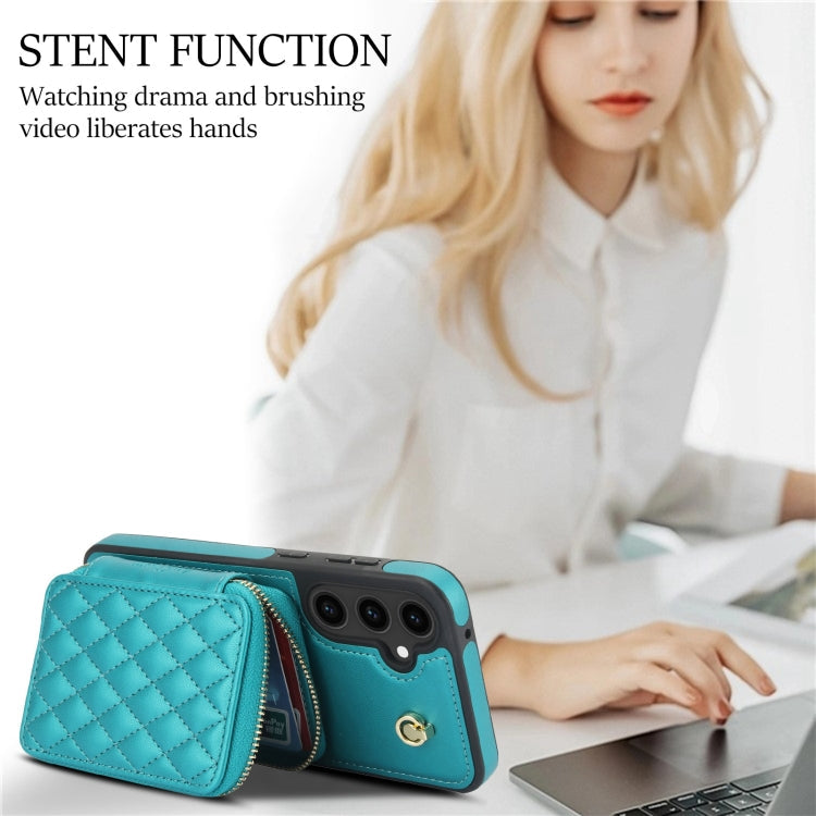 For Samsung Galaxy S23 FE 5G AwQuer Crossbody Zipper Wallet Rhombic Leather Back Phone Case(Green)