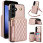For Samsung Galaxy S23 FE 5G AwQuer Crossbody Zipper Wallet Rhombic Leather Back Phone Case(Rose Gold)