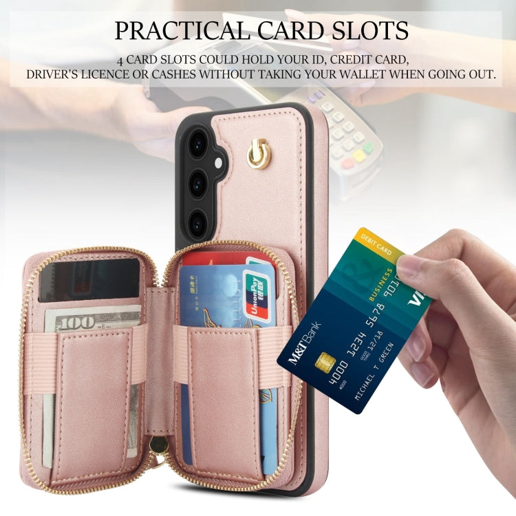 For Samsung Galaxy S23 FE 5G AwQuer Crossbody Zipper Wallet Rhombic Leather Back Phone Case(Rose Gold)