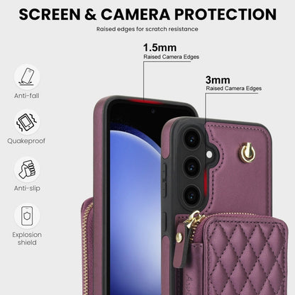 For Samsung Galaxy S23 FE 5G AwQuer Crossbody Zipper Wallet Rhombic Leather Back Phone Case(Dark Purple)