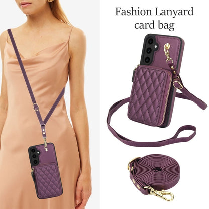 For Samsung Galaxy S23 FE 5G AwQuer Crossbody Zipper Wallet Rhombic Leather Back Phone Case(Dark Purple)