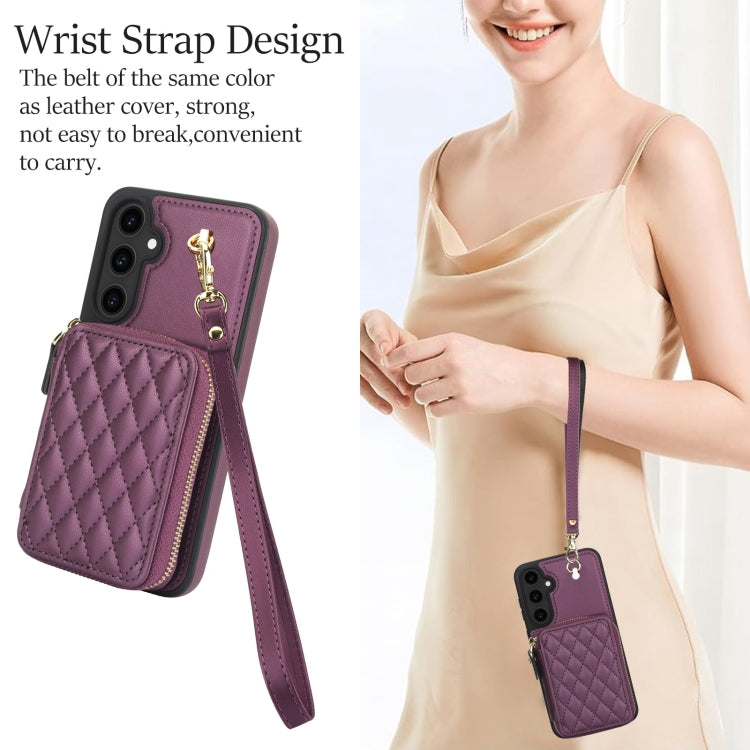 For Samsung Galaxy S23 FE 5G AwQuer Crossbody Zipper Wallet Rhombic Leather Back Phone Case(Dark Purple)
