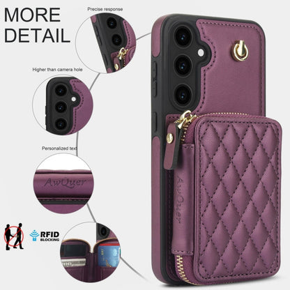 For Samsung Galaxy S23 FE 5G AwQuer Crossbody Zipper Wallet Rhombic Leather Back Phone Case(Dark Purple)