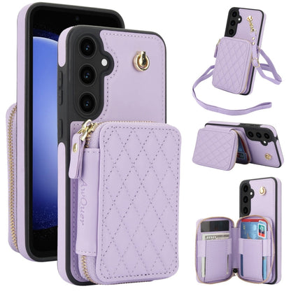 For Samsung Galaxy S23 FE 5G AwQuer Crossbody Zipper Wallet Rhombic Leather Back Phone Case(Purple)