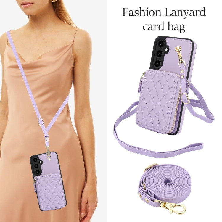 For Samsung Galaxy S23 FE 5G AwQuer Crossbody Zipper Wallet Rhombic Leather Back Phone Case(Purple)