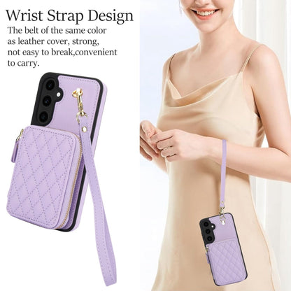 For Samsung Galaxy S23 FE 5G AwQuer Crossbody Zipper Wallet Rhombic Leather Back Phone Case(Purple)