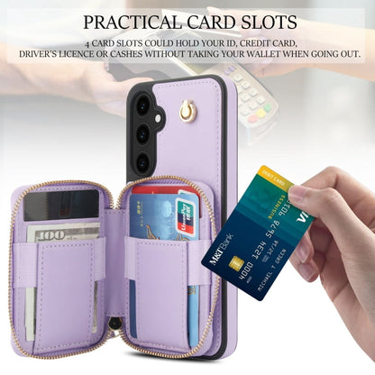 For Samsung Galaxy S23 FE 5G AwQuer Crossbody Zipper Wallet Rhombic Leather Back Phone Case(Purple)