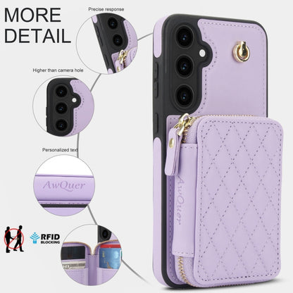 For Samsung Galaxy S23 FE 5G AwQuer Crossbody Zipper Wallet Rhombic Leather Back Phone Case(Purple)
