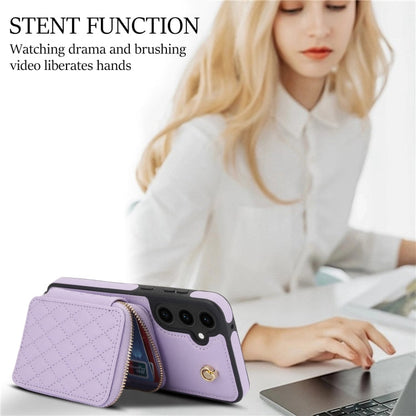 For Samsung Galaxy S23 FE 5G AwQuer Crossbody Zipper Wallet Rhombic Leather Back Phone Case(Purple)