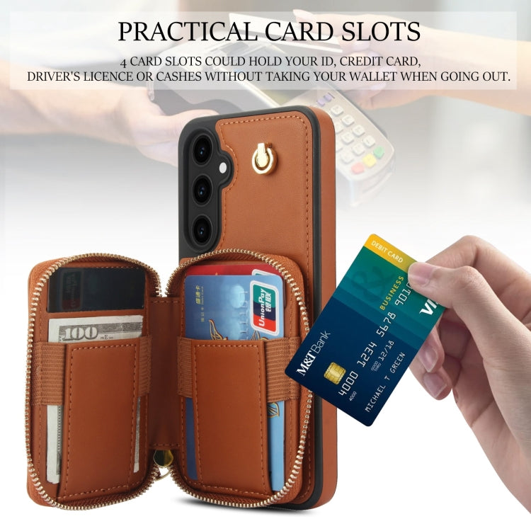 For Samsung Galaxy S23 FE 5G AwQuer Crossbody Zipper Wallet Rhombic Leather Back Phone Case(Brown)