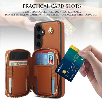 For Samsung Galaxy S23 FE 5G AwQuer Crossbody Zipper Wallet Rhombic Leather Back Phone Case(Brown)