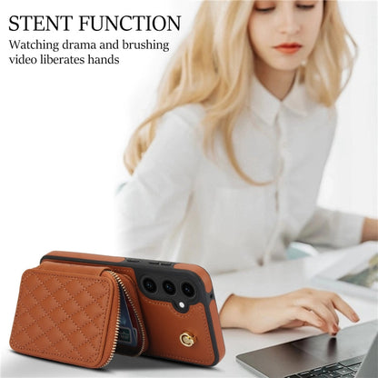 For Samsung Galaxy S23 FE 5G AwQuer Crossbody Zipper Wallet Rhombic Leather Back Phone Case(Brown)