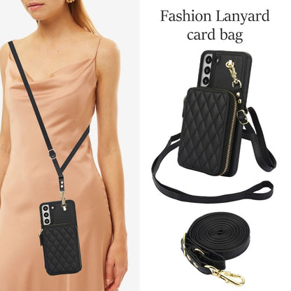 For Samsung Galaxy S22 5G AwQuer Crossbody Zipper Wallet Rhombic Leather Back Phone Case(Black)