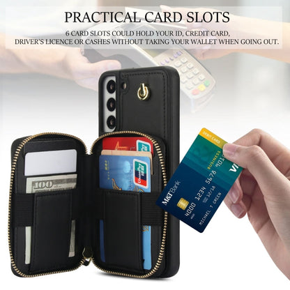 For Samsung Galaxy S22 5G AwQuer Crossbody Zipper Wallet Rhombic Leather Back Phone Case(Black)