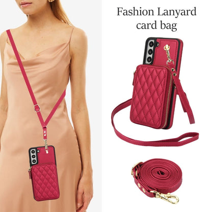 For Samsung Galaxy S22 5G AwQuer Crossbody Zipper Wallet Rhombic Leather Back Phone Case(Red)