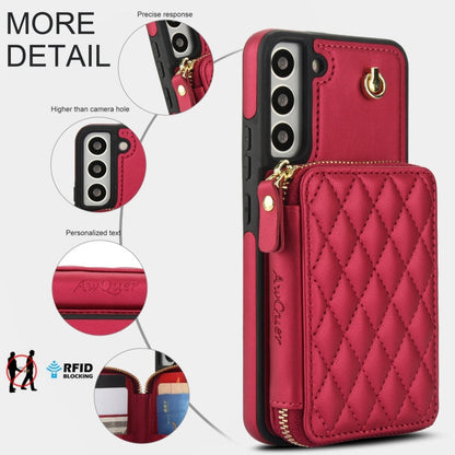 For Samsung Galaxy S22 5G AwQuer Crossbody Zipper Wallet Rhombic Leather Back Phone Case(Red)