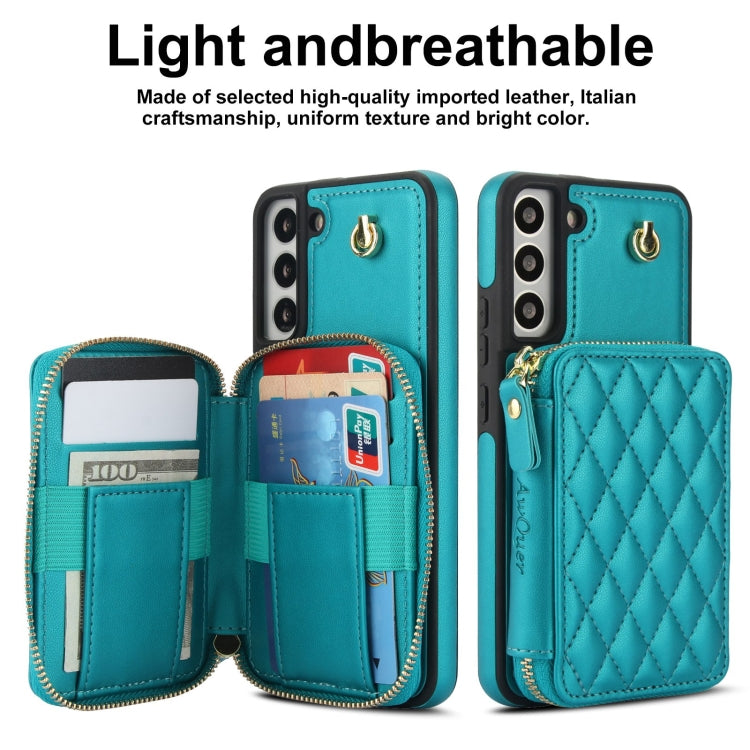 For Samsung Galaxy S22 5G AwQuer Crossbody Zipper Wallet Rhombic Leather Back Phone Case(Green)