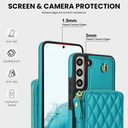 For Samsung Galaxy S22 5G AwQuer Crossbody Zipper Wallet Rhombic Leather Back Phone Case(Green)