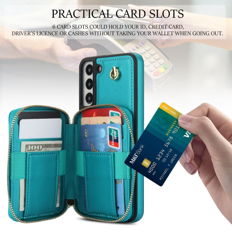 For Samsung Galaxy S22 5G AwQuer Crossbody Zipper Wallet Rhombic Leather Back Phone Case(Green)