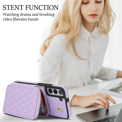 For Samsung Galaxy S22 5G AwQuer Crossbody Zipper Wallet Rhombic Leather Back Phone Case(Purple)