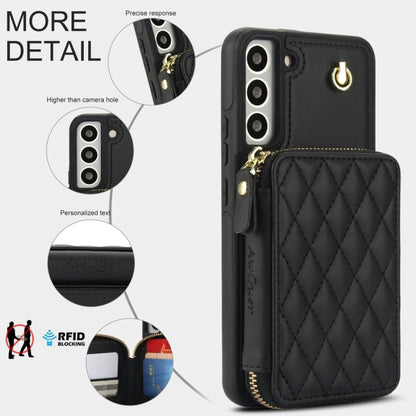 For Samsung Galaxy S22+ 5G AwQuer Crossbody Zipper Wallet Rhombic Leather Back Phone Case(Black)
