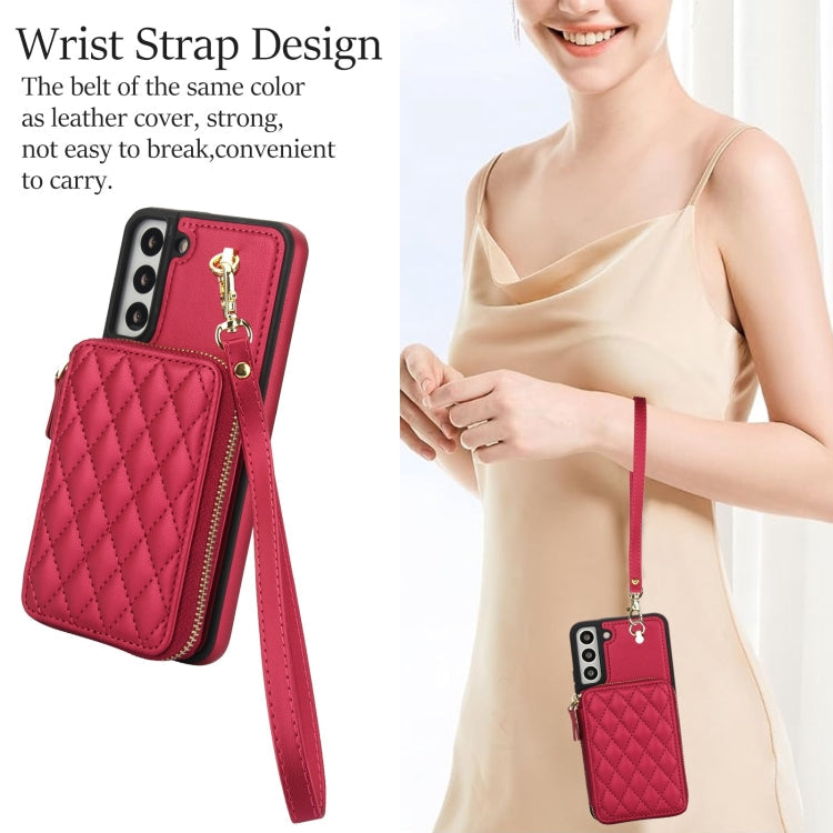 For Samsung Galaxy S22+ 5G AwQuer Crossbody Zipper Wallet Rhombic Leather Back Phone Case(Red)