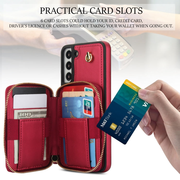 For Samsung Galaxy S22+ 5G AwQuer Crossbody Zipper Wallet Rhombic Leather Back Phone Case(Red)