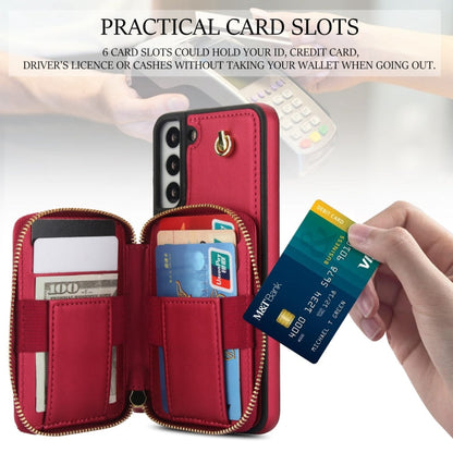 For Samsung Galaxy S22+ 5G AwQuer Crossbody Zipper Wallet Rhombic Leather Back Phone Case(Red)