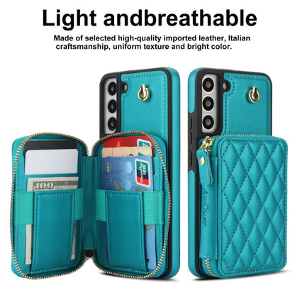For Samsung Galaxy S22+ 5G AwQuer Crossbody Zipper Wallet Rhombic Leather Back Phone Case(Green)