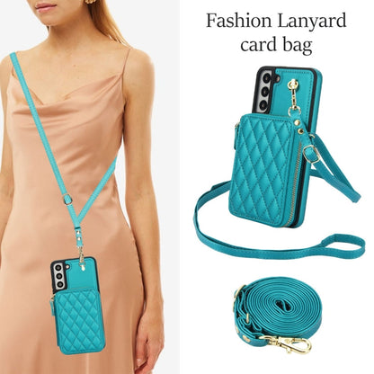 For Samsung Galaxy S22+ 5G AwQuer Crossbody Zipper Wallet Rhombic Leather Back Phone Case(Green)