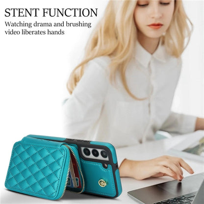 For Samsung Galaxy S22+ 5G AwQuer Crossbody Zipper Wallet Rhombic Leather Back Phone Case(Green)