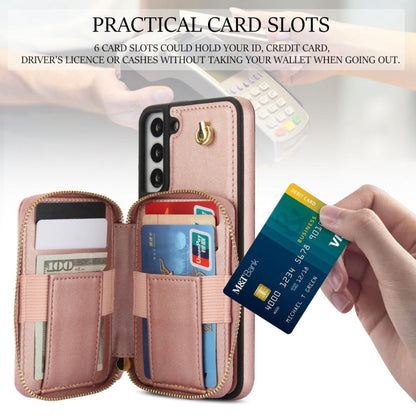 For Samsung Galaxy S22+ 5G AwQuer Crossbody Zipper Wallet Rhombic Leather Back Phone Case(Rose Gold)