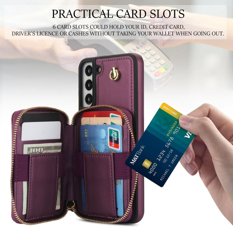 For Samsung Galaxy S22+ 5G AwQuer Crossbody Zipper Wallet Rhombic Leather Back Phone Case(Dark Purple)