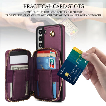 For Samsung Galaxy S22+ 5G AwQuer Crossbody Zipper Wallet Rhombic Leather Back Phone Case(Dark Purple)